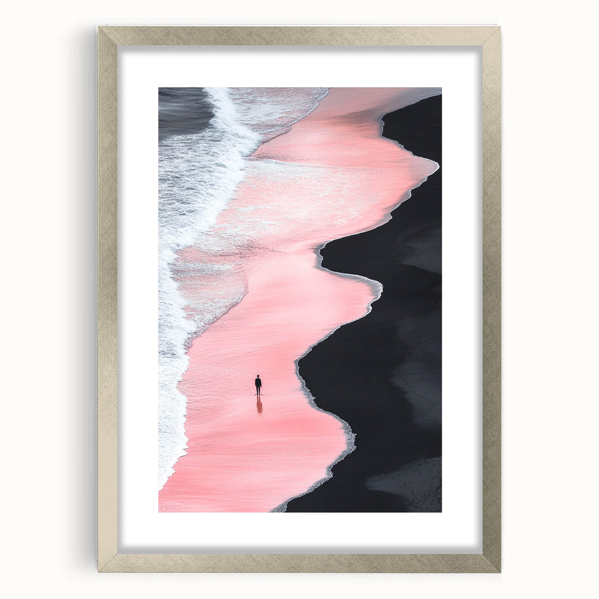 Black and White Minimalist Landscapes – Pink Shoreline Solitude