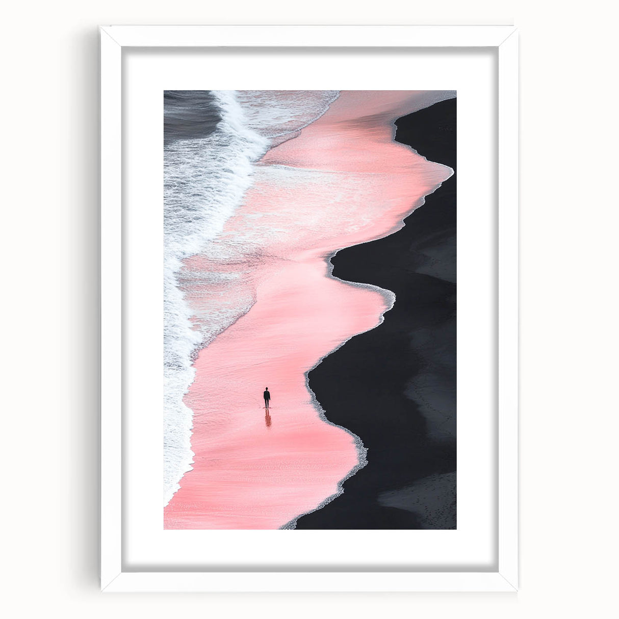 Black and White Minimalist Landscapes – Pink Shoreline Solitude