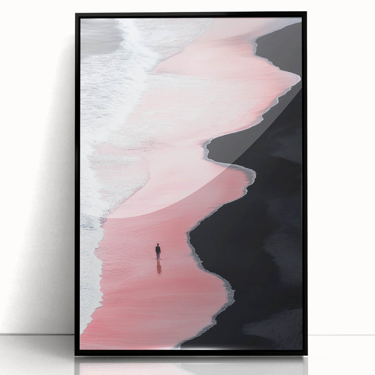 Black and White Minimalist Landscapes – Pink Shoreline Solitude