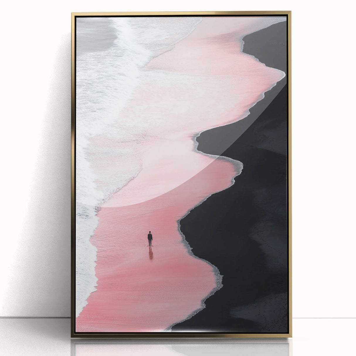 Black and White Minimalist Landscapes – Pink Shoreline Solitude