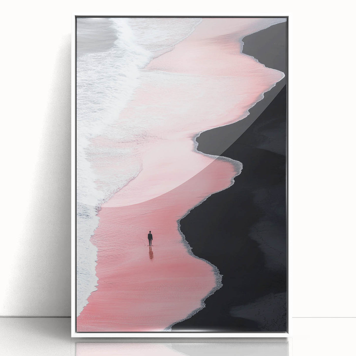 Black and White Minimalist Landscapes – Pink Shoreline Solitude