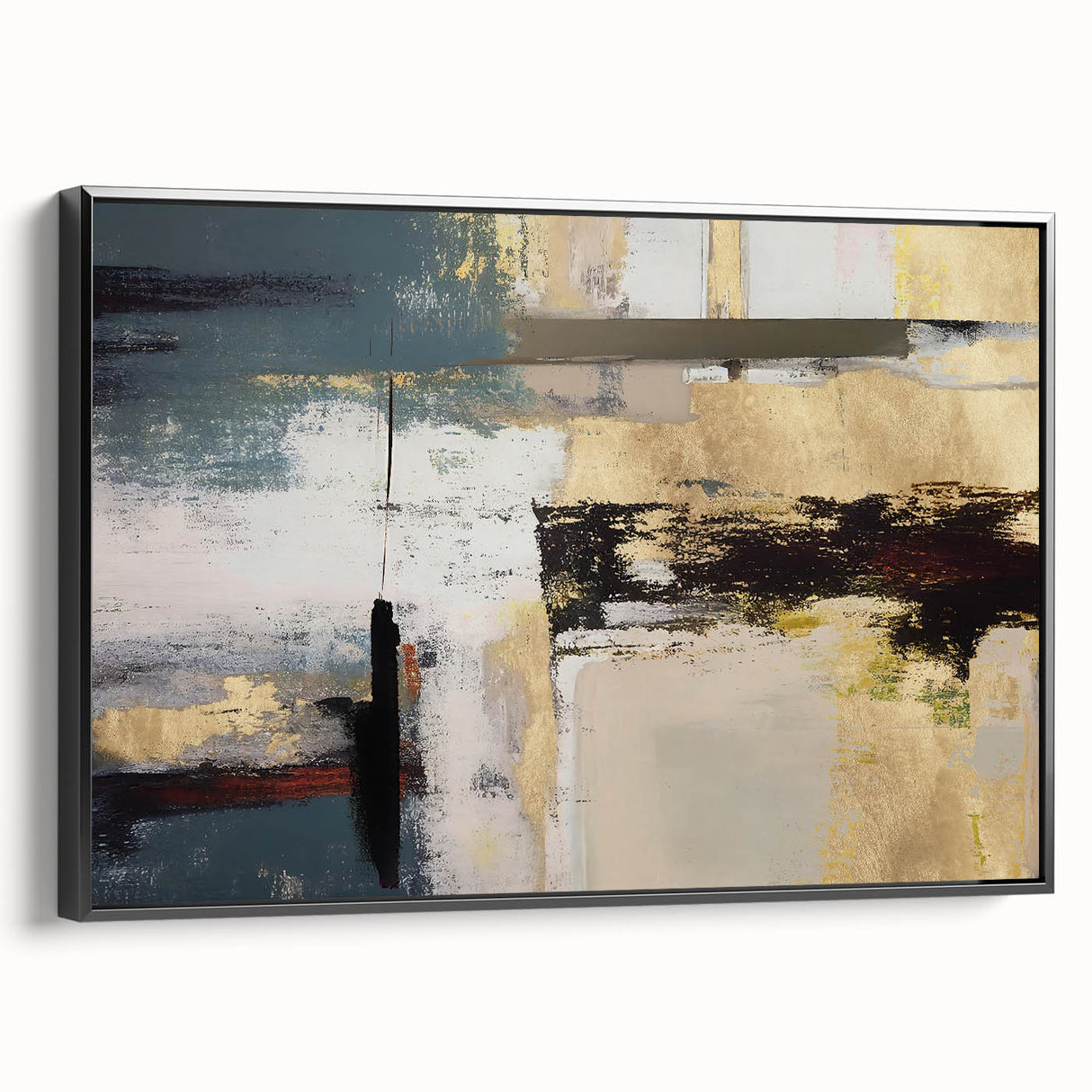 Gilded Depth – Contemporary Gold and Teal Abstract Wall Art