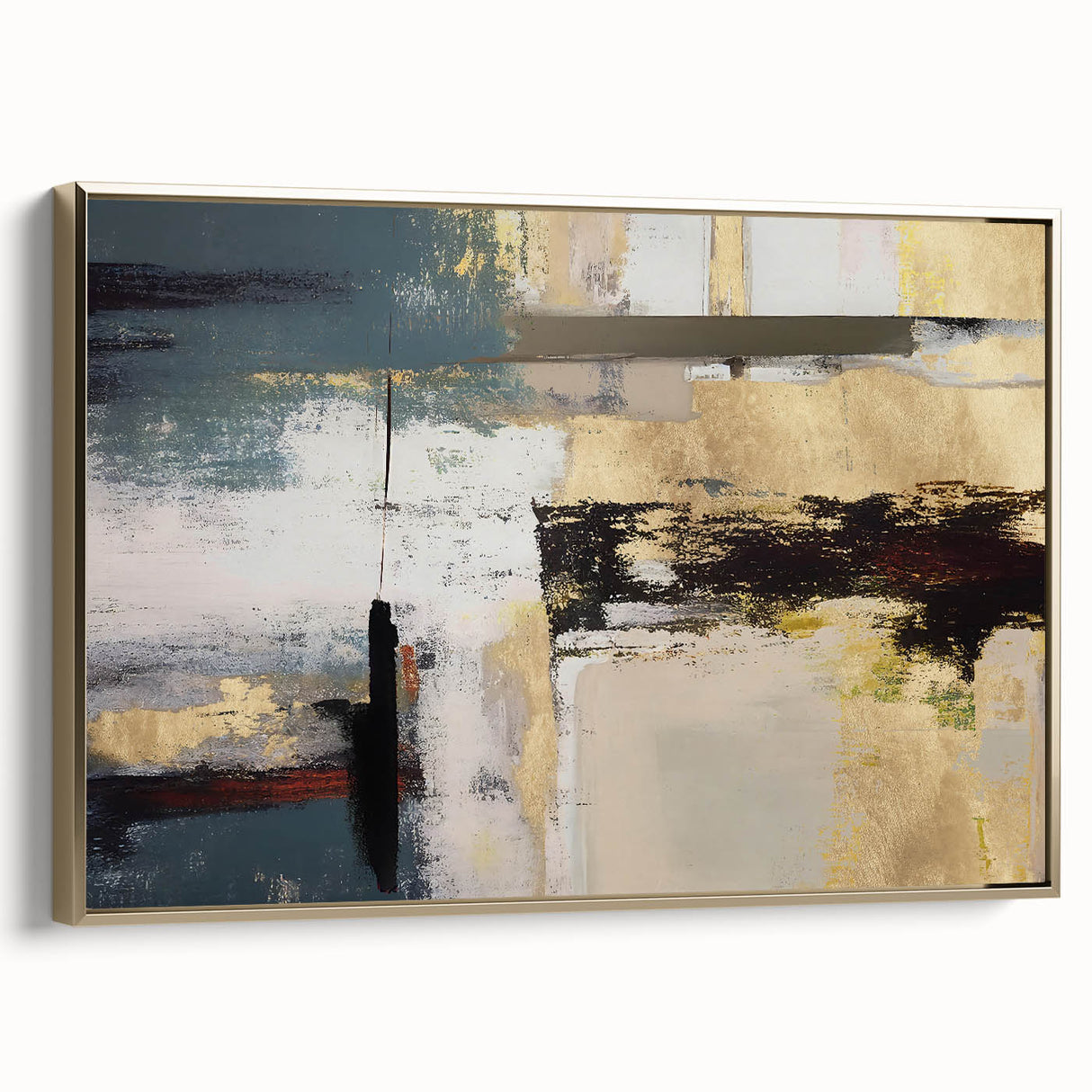 Gilded Depth – Contemporary Gold and Teal Abstract Wall Art