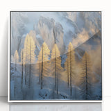 Golden Trees in Snowy Mountains – Winter Nature Art Print
