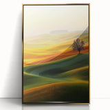 Contemporary Minimalist Nature Art – Golden Tree on Rolling Hills