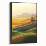 Contemporary Minimalist Nature Art – Golden Tree on Rolling Hills