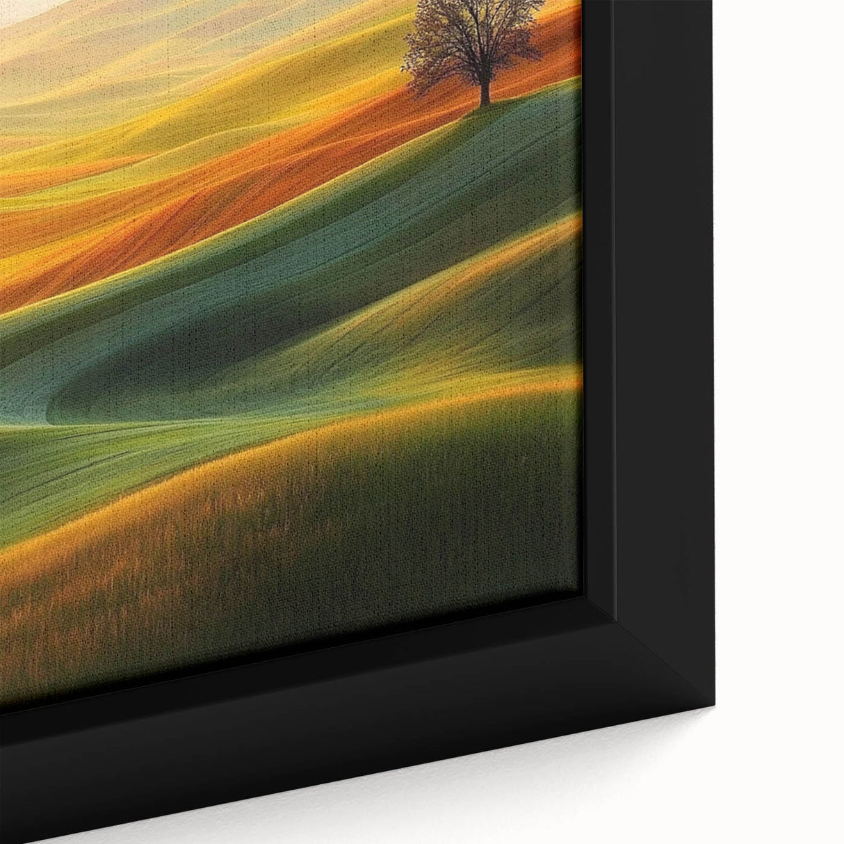 Contemporary Minimalist Nature Art – Golden Tree on Rolling Hills