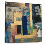 Geometric Moody Modern Wall Art - Abstract Blue & Gold Collage