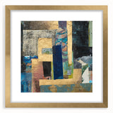 Geometric Moody Modern Wall Art - Abstract Blue & Gold Collage
