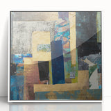 Geometric Moody Modern Wall Art - Abstract Blue & Gold Collage