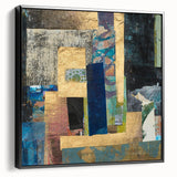 Geometric Moody Modern Wall Art - Abstract Blue & Gold Collage