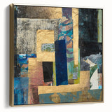 Geometric Moody Modern Wall Art - Abstract Blue & Gold Collage