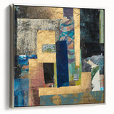 Geometric Moody Modern Wall Art - Abstract Blue & Gold Collage
