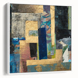 Geometric Moody Modern Wall Art - Abstract Blue & Gold Collage