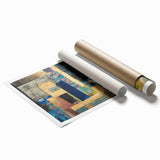 Geometric Moody Modern Wall Art - Abstract Blue & Gold Collage