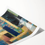 Geometric Moody Modern Wall Art - Abstract Blue & Gold Collage