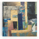 Geometric Moody Modern Wall Art - Abstract Blue & Gold Collage