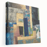 Geometric Moody Modern Wall Art - Abstract Blue & Gold Collage