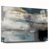 Whispers of Fog – Teal and Gray Abstract Wall Art with Gold Hues
