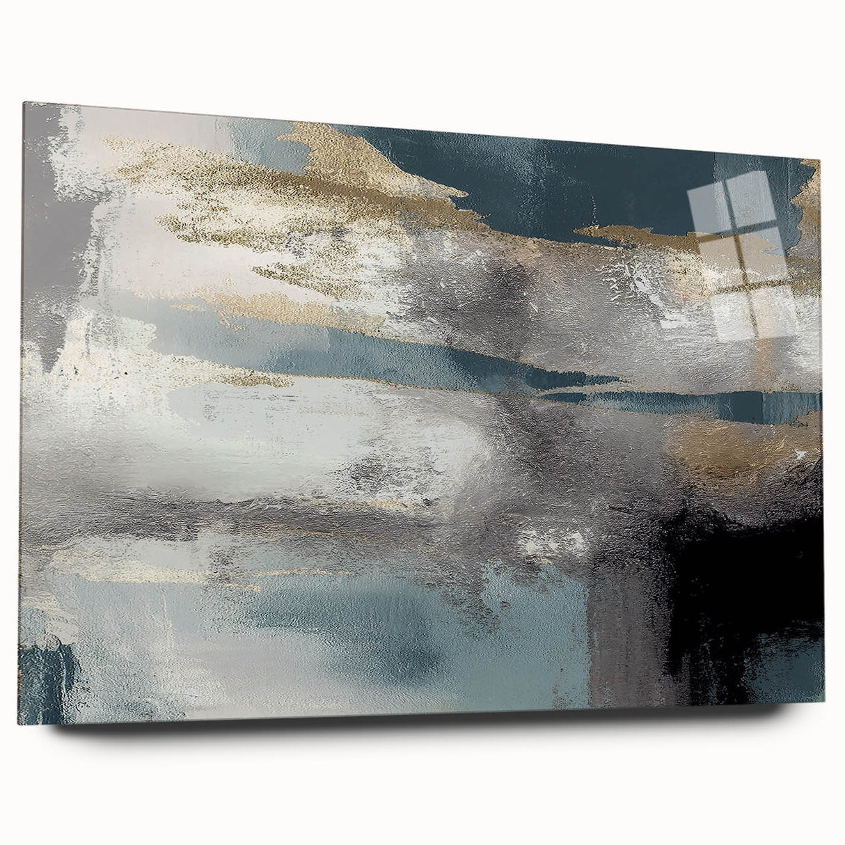 Whispers of Fog – Teal and Gray Abstract Wall Art with Gold Hues