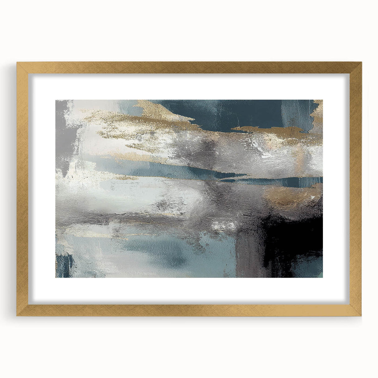 Whispers of Fog – Teal and Gray Abstract Wall Art with Gold Hues