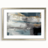 Whispers of Fog – Teal and Gray Abstract Wall Art with Gold Hues