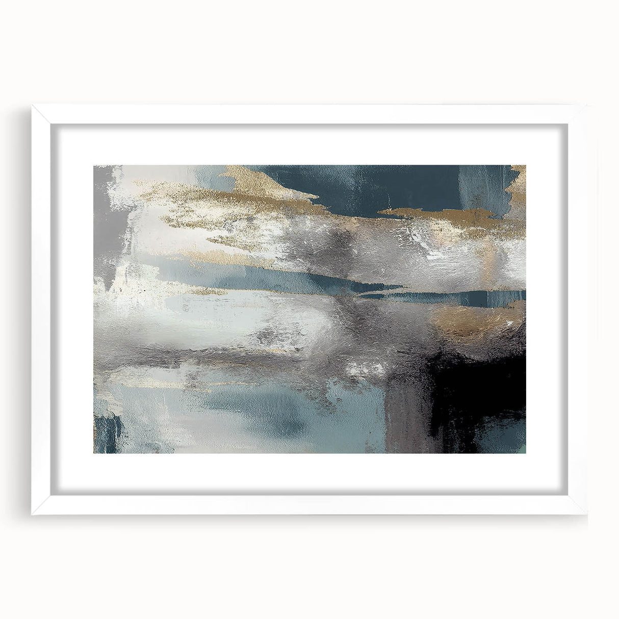 Whispers of Fog – Teal and Gray Abstract Wall Art with Gold Hues