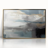 Whispers of Fog – Teal and Gray Abstract Wall Art with Gold Hues
