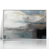 Whispers of Fog – Teal and Gray Abstract Wall Art with Gold Hues