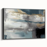 Whispers of Fog – Teal and Gray Abstract Wall Art with Gold Hues