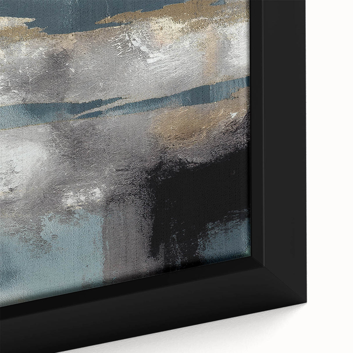 Whispers of Fog – Teal and Gray Abstract Wall Art with Gold Hues