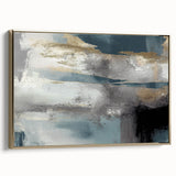 Whispers of Fog – Teal and Gray Abstract Wall Art with Gold Hues