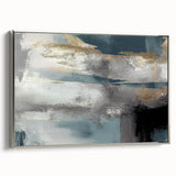 Whispers of Fog – Teal and Gray Abstract Wall Art with Gold Hues