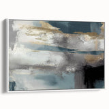 Whispers of Fog – Teal and Gray Abstract Wall Art with Gold Hues