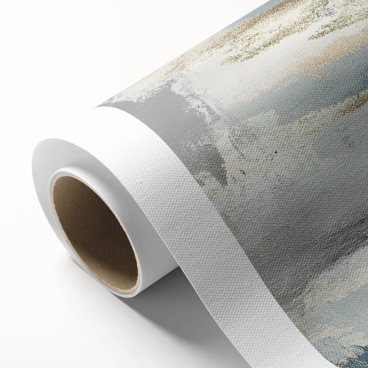 Whispers of Fog – Teal and Gray Abstract Wall Art with Gold Hues