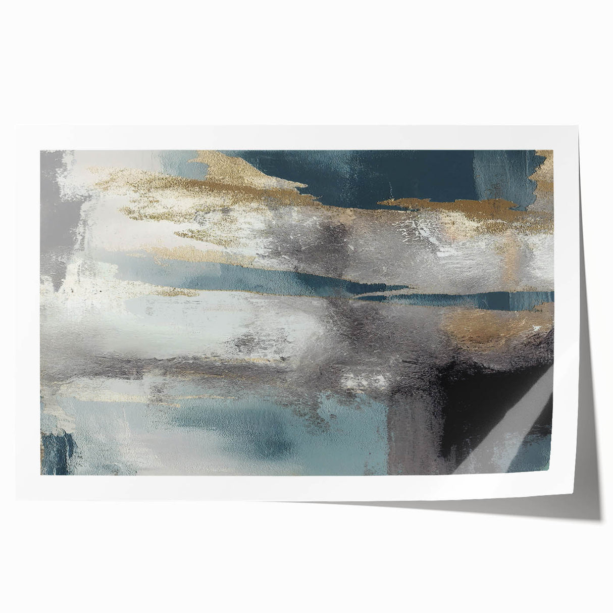 Whispers of Fog – Teal and Gray Abstract Wall Art with Gold Hues