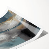 Whispers of Fog – Teal and Gray Abstract Wall Art with Gold Hues