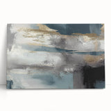 Whispers of Fog – Teal and Gray Abstract Wall Art with Gold Hues