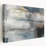 Whispers of Fog – Teal and Gray Abstract Wall Art with Gold Hues