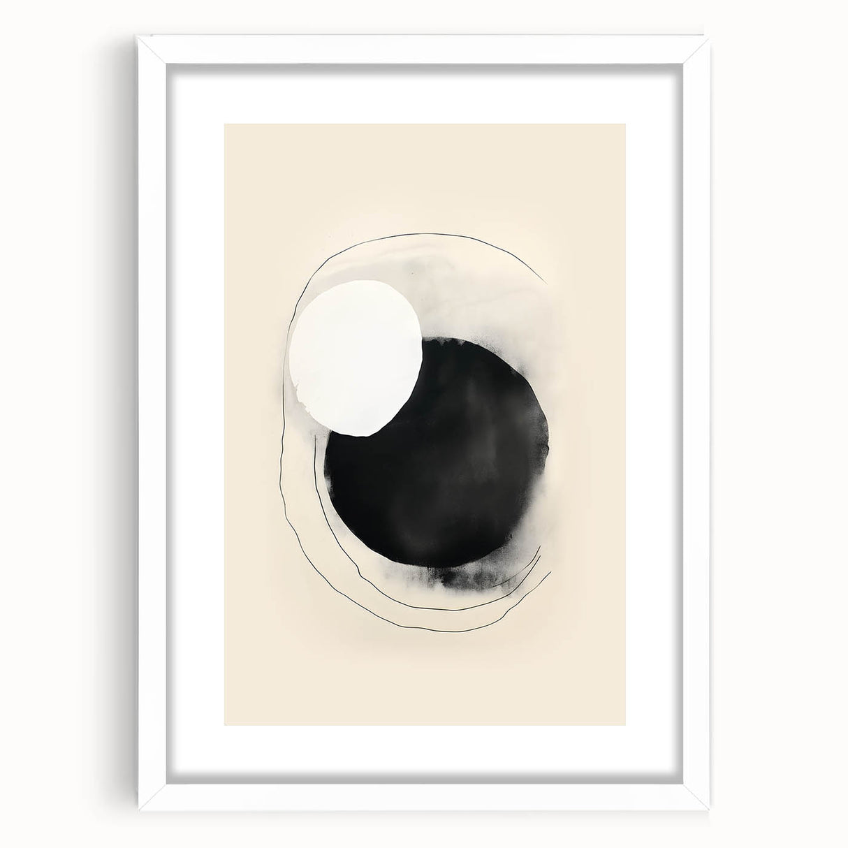 Abstract Geometric Framed Art – Minimalist Black and White Circle Print
