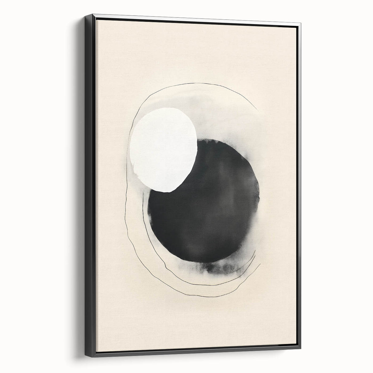 Abstract Geometric Framed Art – Minimalist Black and White Circle Print