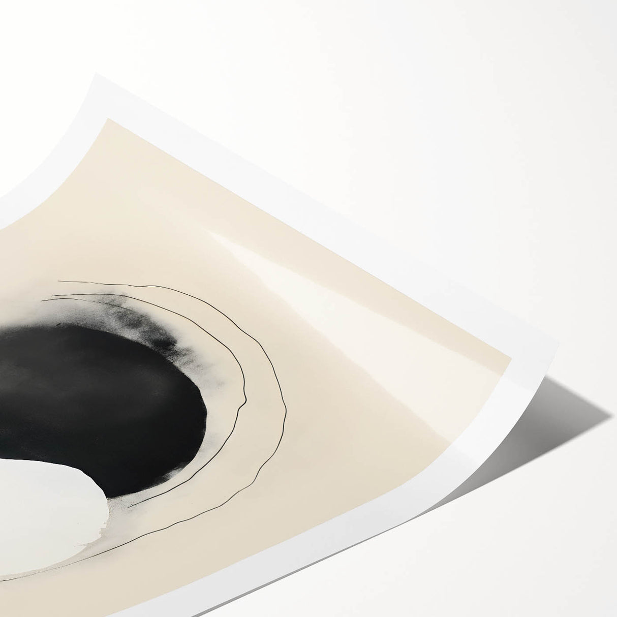 Abstract Geometric Framed Art – Minimalist Black and White Circle Print