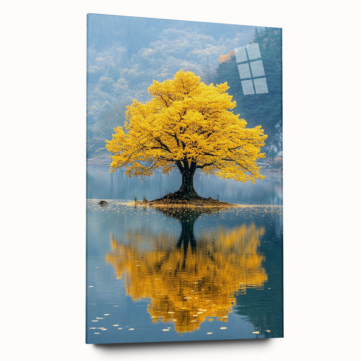 Golden Tree Reflection – Tranquil Nature Landscape Art