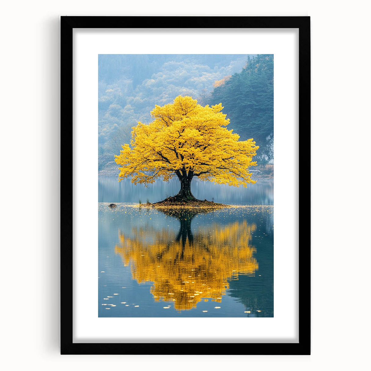 Golden Tree Reflection – Tranquil Nature Landscape Art