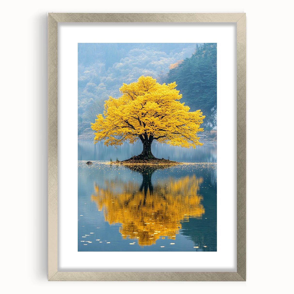 Golden Tree Reflection – Tranquil Nature Landscape Art
