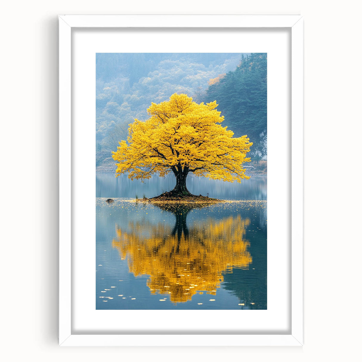 Golden Tree Reflection – Tranquil Nature Landscape Art