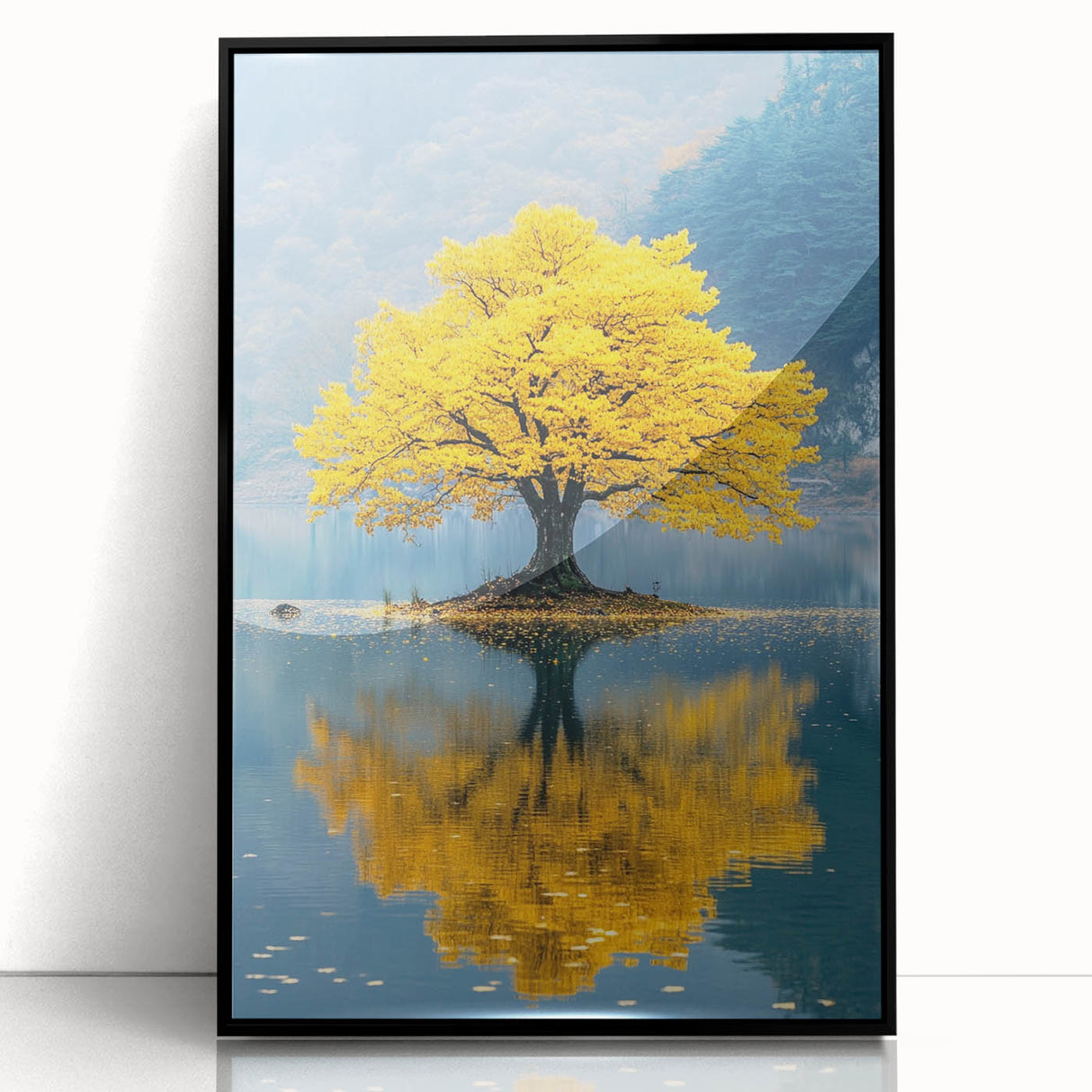 Golden Tree Reflection – Tranquil Nature Landscape Art