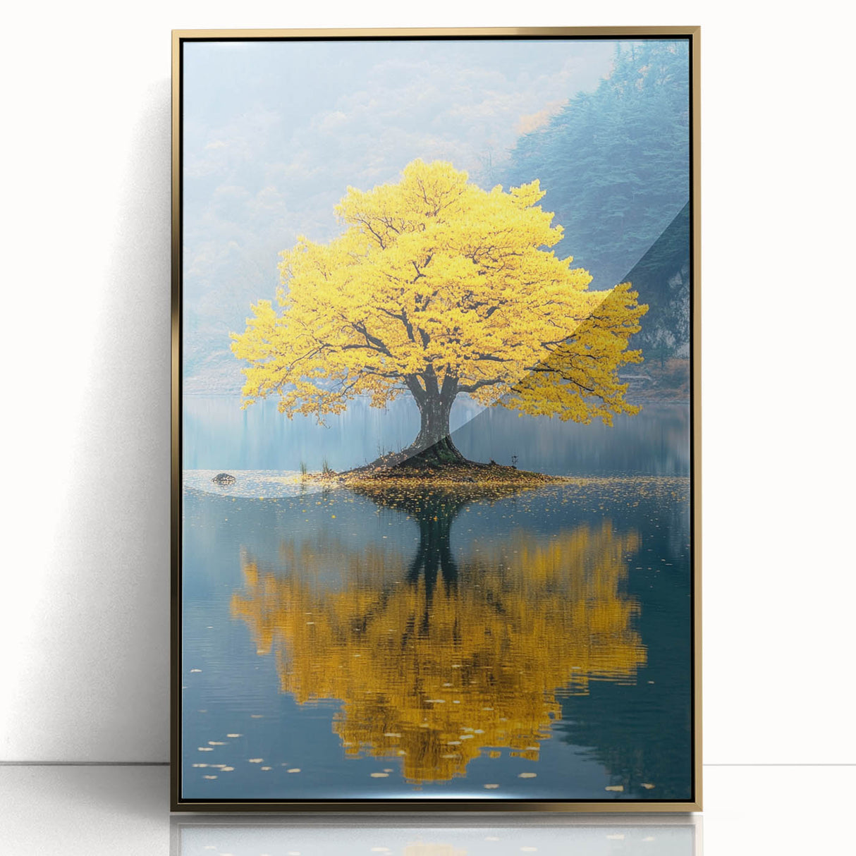 Golden Tree Reflection – Tranquil Nature Landscape Art