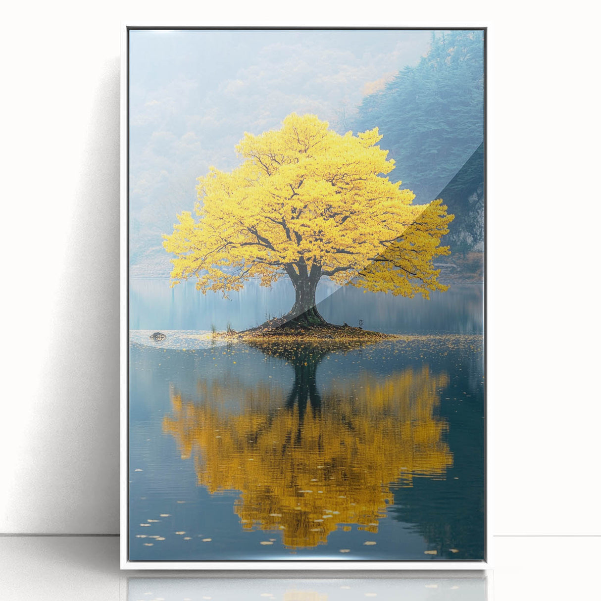 Golden Tree Reflection – Tranquil Nature Landscape Art