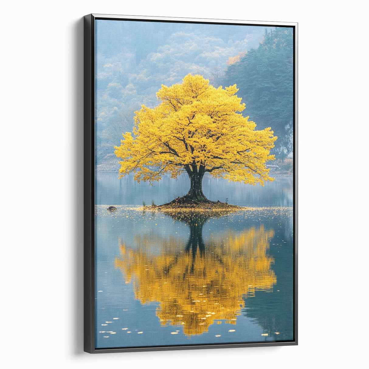 Golden Tree Reflection – Tranquil Nature Landscape Art